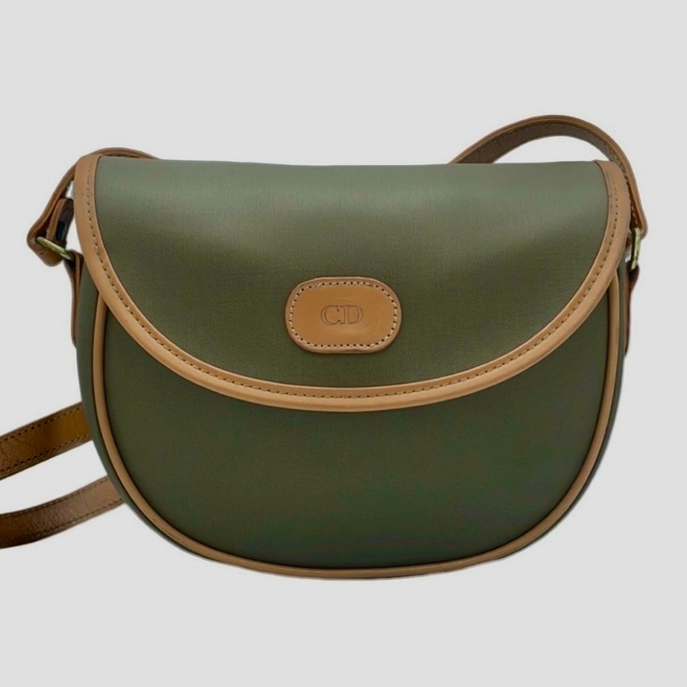 CHRISTIAN DIOR **Vintage** Olive Green 💚 and Tan Women's Crossbody Bag 🏹 EUC ♥️ - Picture 3 of 9